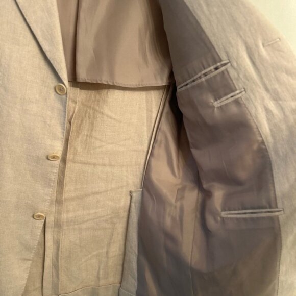 Italian Luciano Barbera 100% Linen Tan Blazer Suite Jacket - Picture 3 of 9